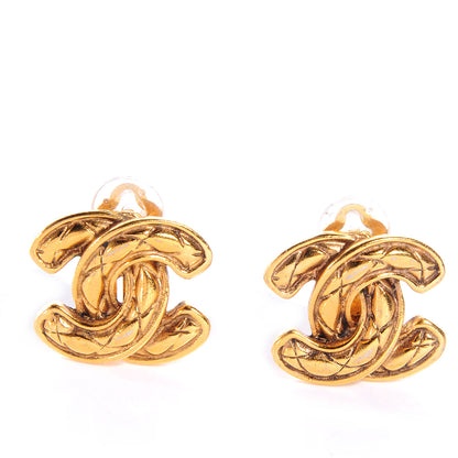 Chanel CC Quilted Clip On Earrings Gold 1 of 4