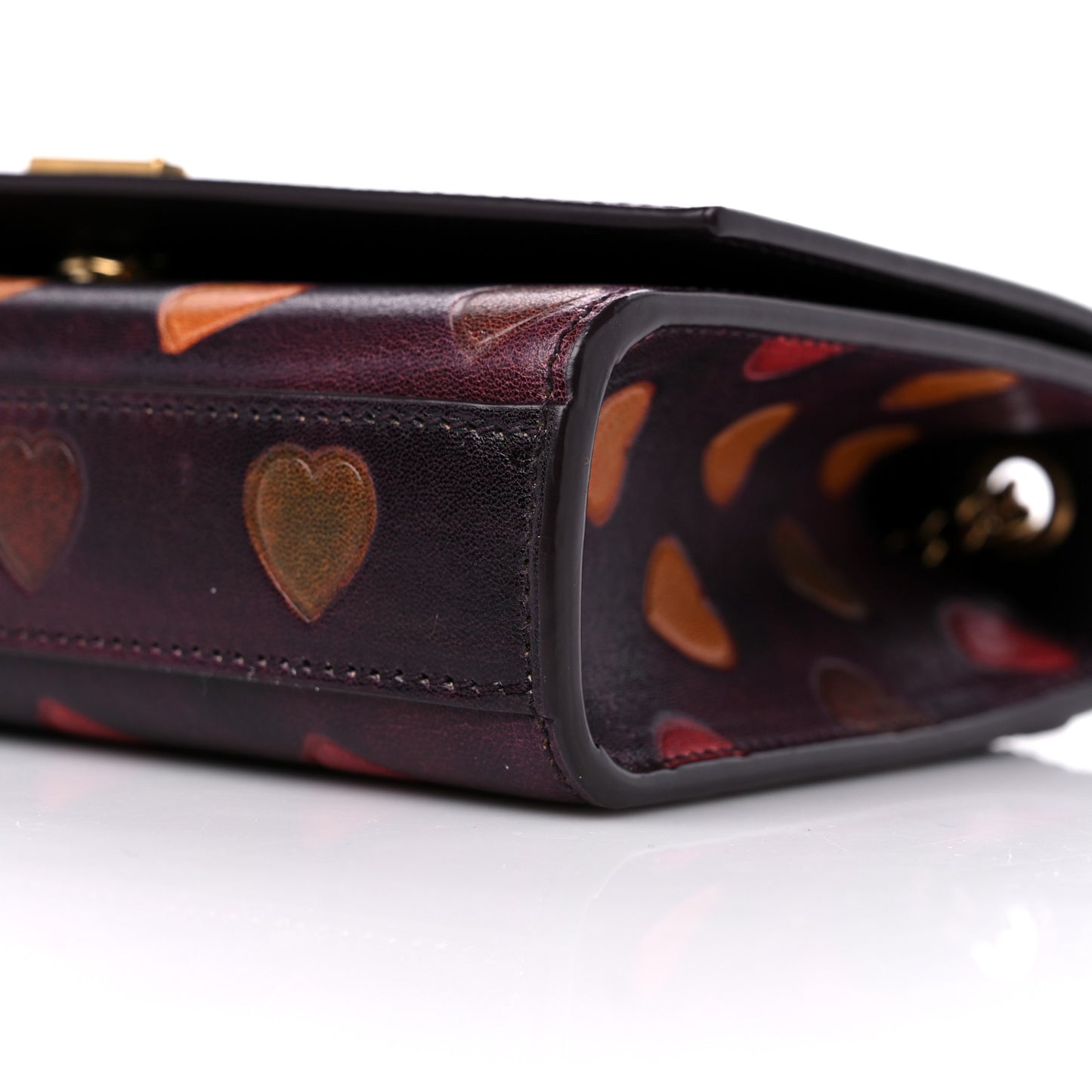Lambskin Heart Embossed Small Monogram Kate Satchel Mahogany Multicolor
