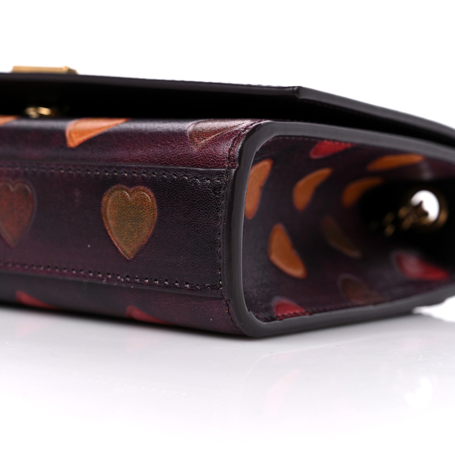 Saint Laurent Lambskin Heart Embossed Small Monogram Kate Satchel Mahogany Multicolor 9 of 10