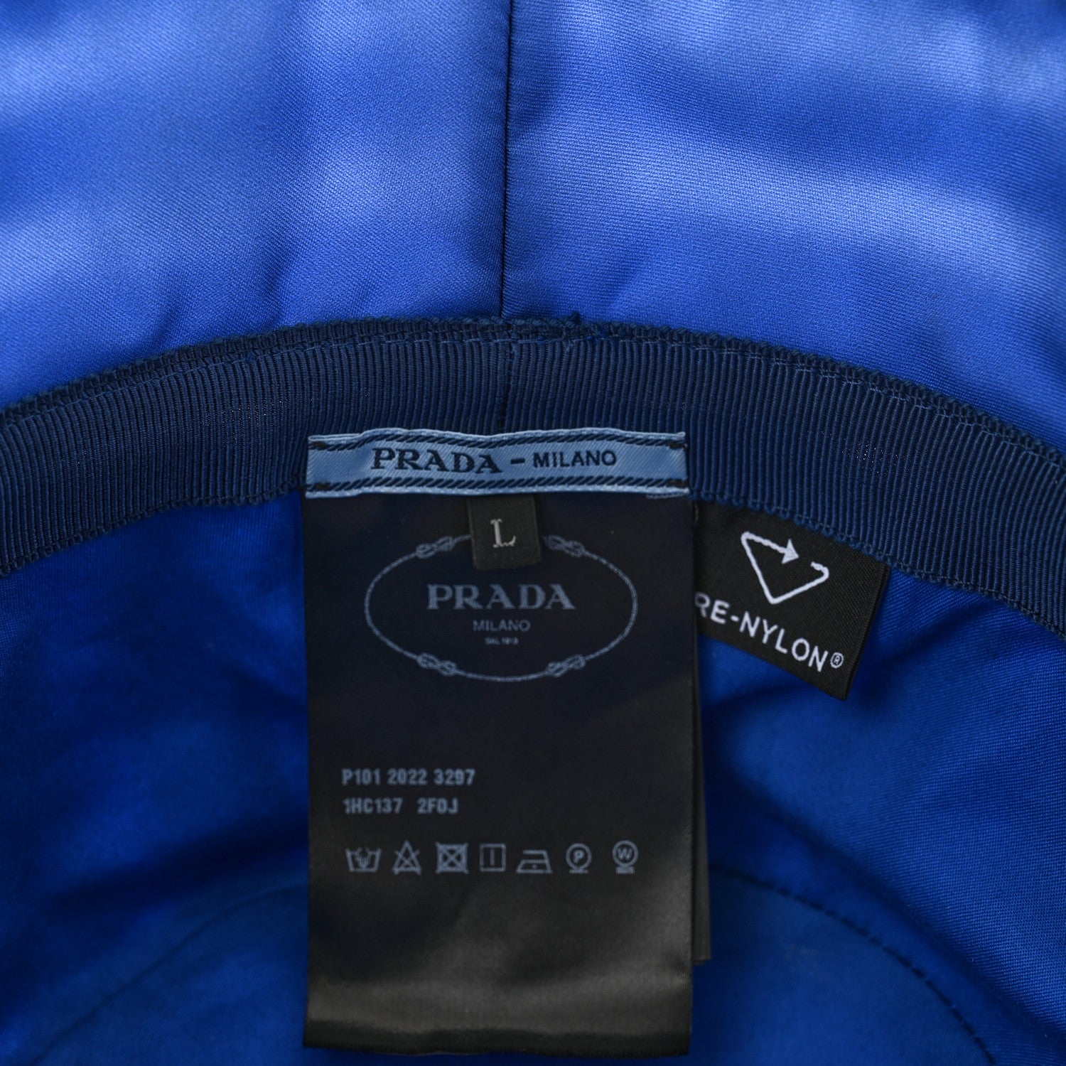 Prada Re-Nylon Logo Striped Womens Bucket Hat L Blue White 8 of 8
