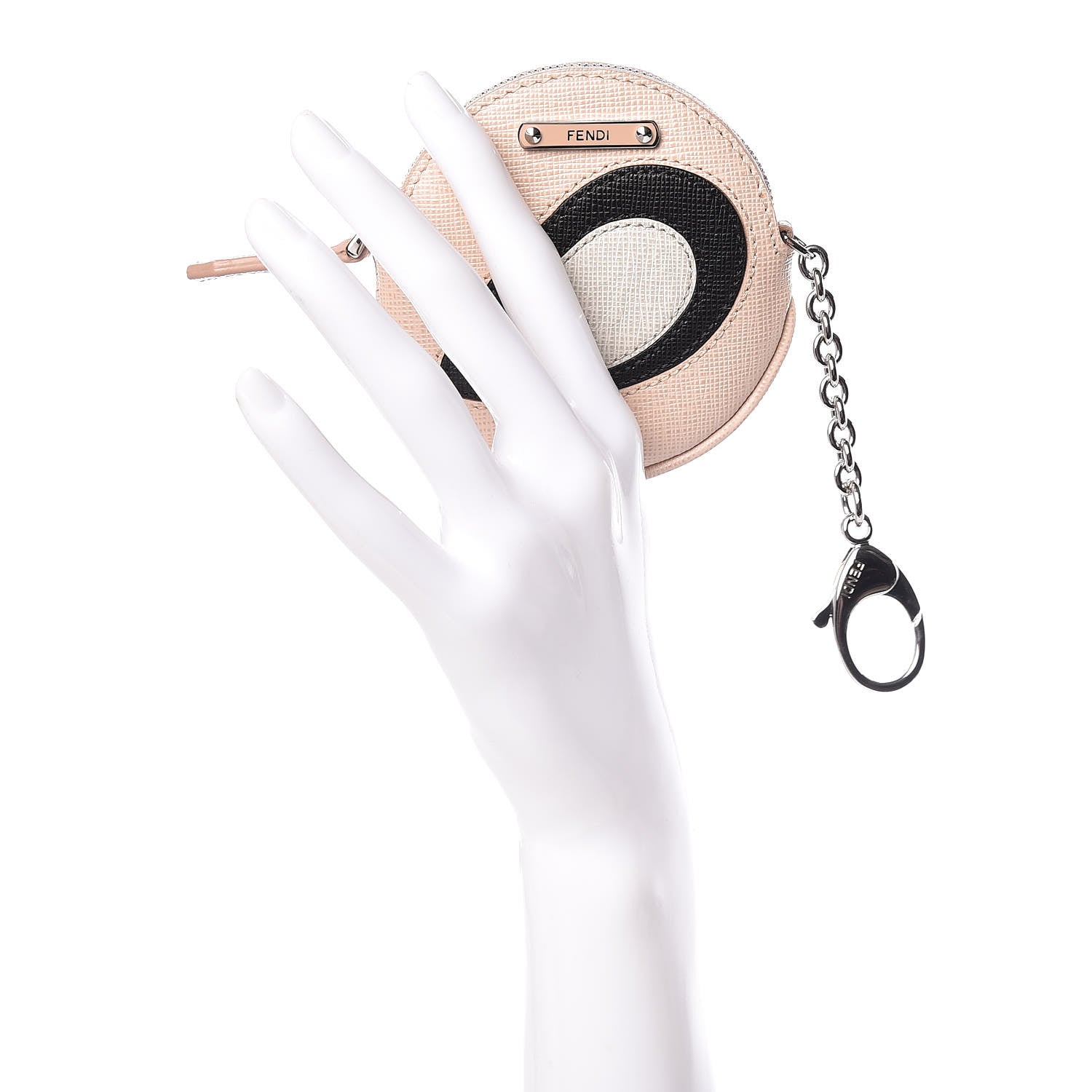 Fendi Saffiano Monster Eye Coin Purse Key Case Rosa Plaster 2 of 7