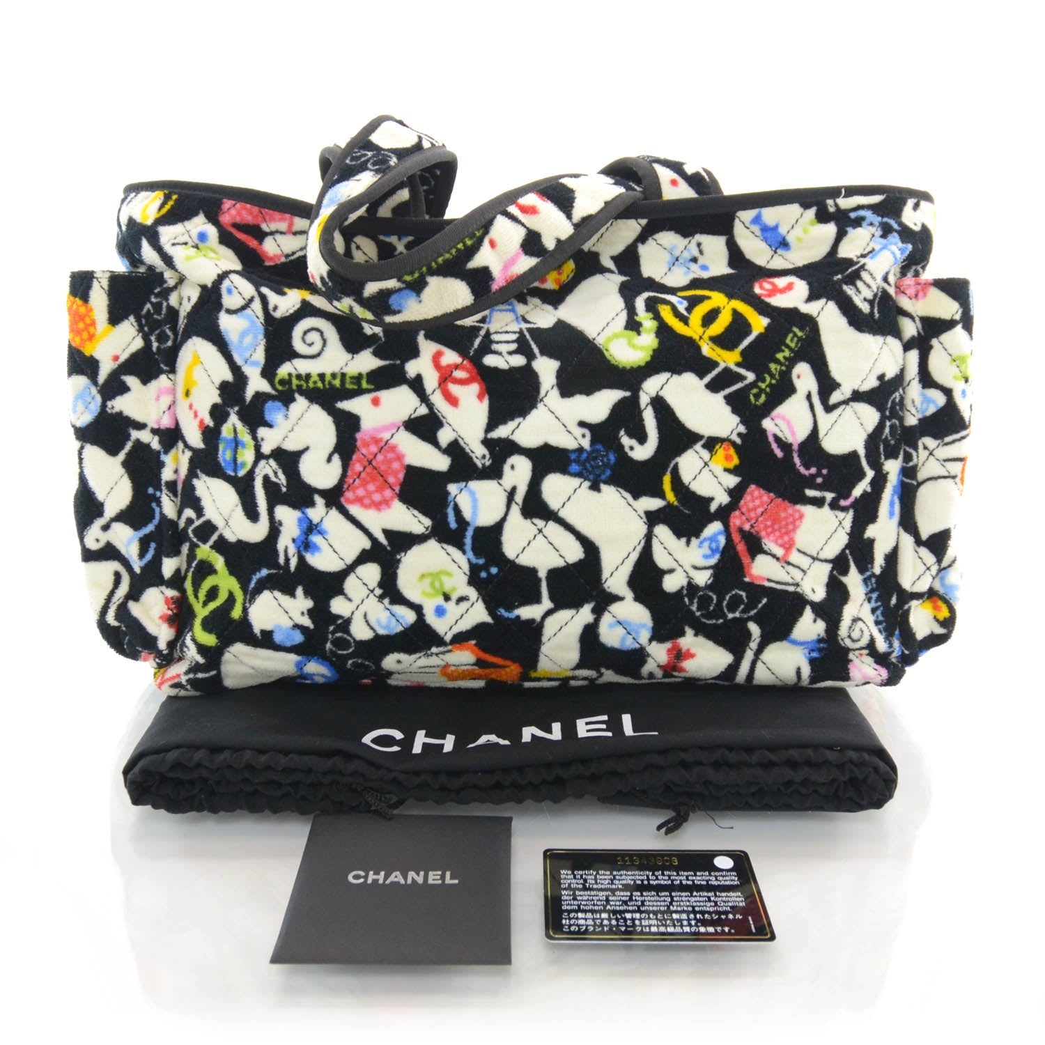 Chanel Terry Cotton Baby Animals Diaper Bag Black 3 of 10