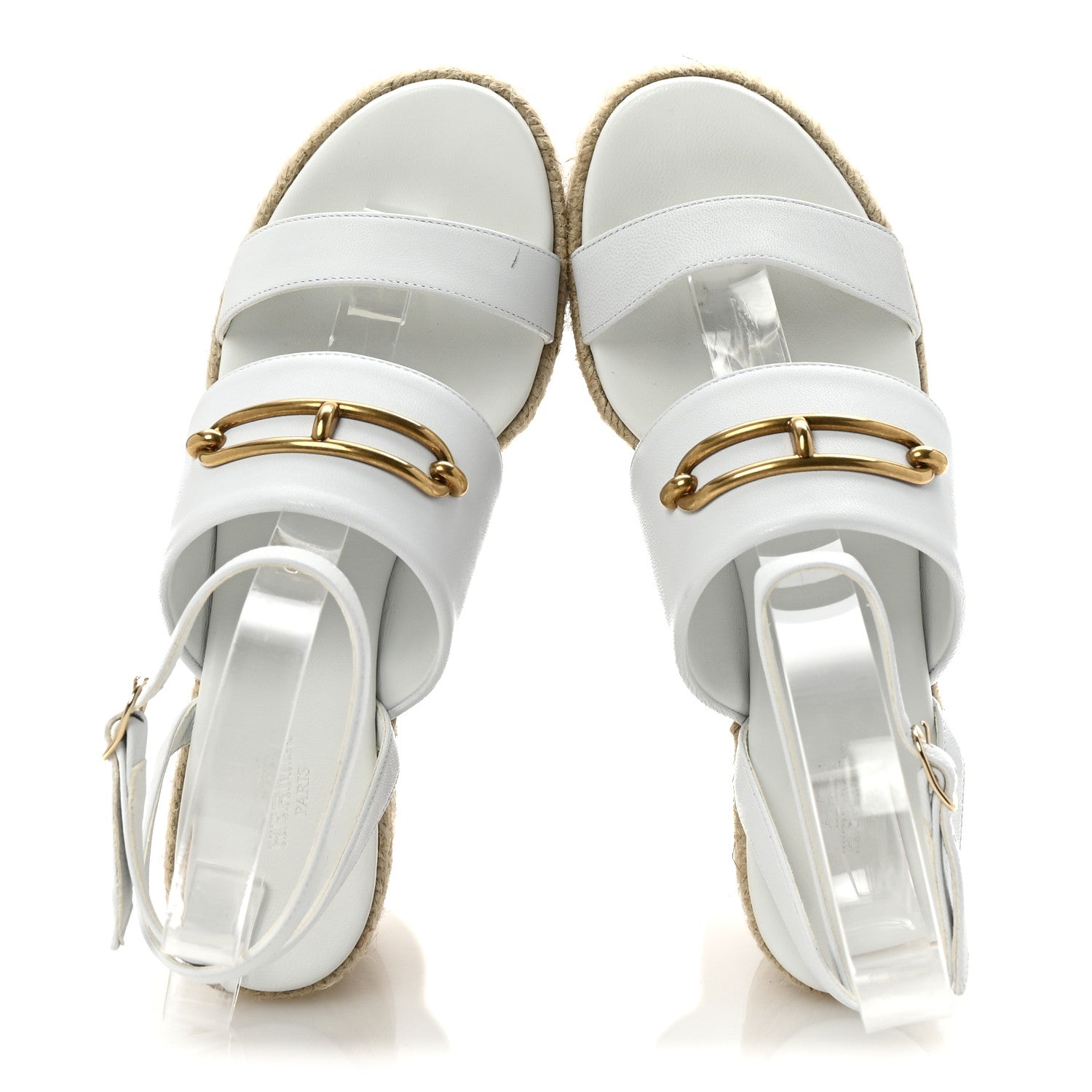 Hermes Goatskin Elise Espadrille Wedge Sandals 36 White 1759649