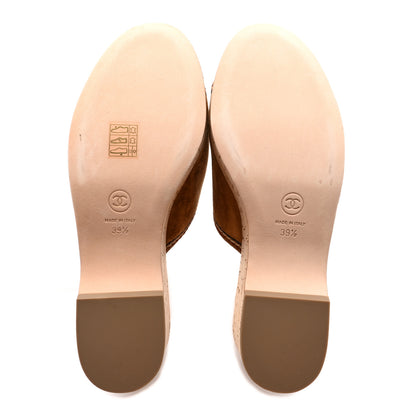 Chanel Suede Calfskin Cork CC Wedge Sandal 39.5 Brown 5 of 8
