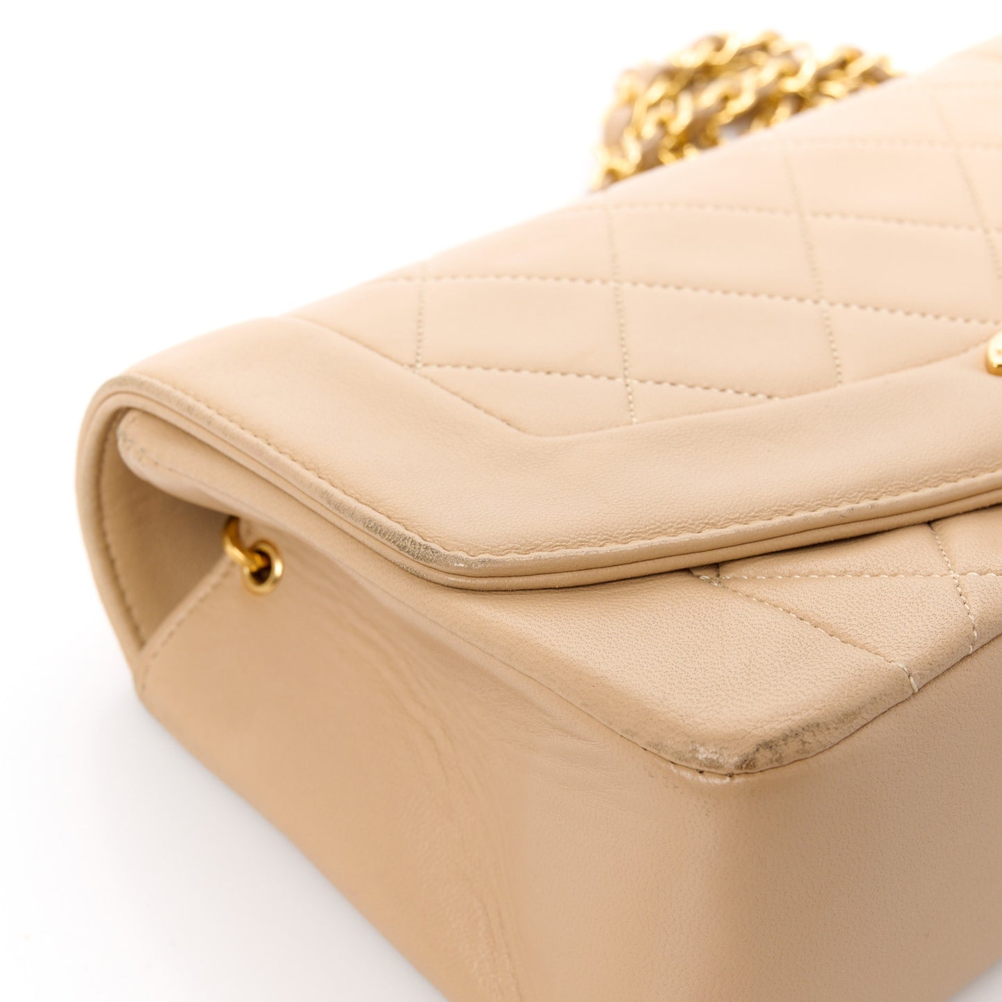 Lambskin Quilted Small Single Flap Beige