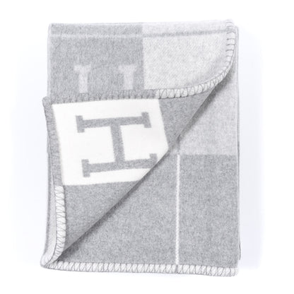 Hermes Wool Cashmere Avalon III Blanket Ecru Gris Clair 2 of 3