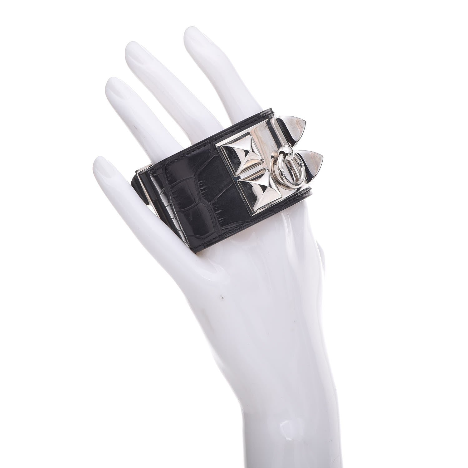 Hermes Shiny Alligator Collier de Chien CDC Bracelet S Black 2 of 7