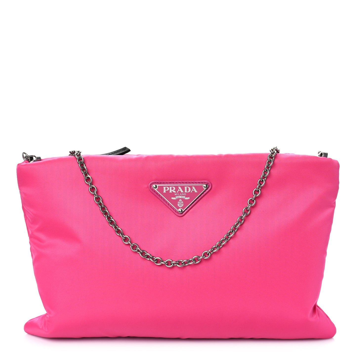 Tessuto Nylon Soft Padded Medium Chain Clutch Bag Fuxia
