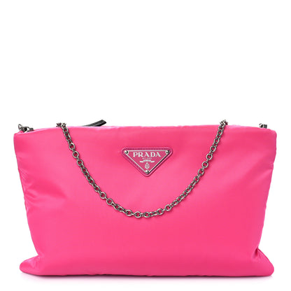 Prada Tessuto Nylon Soft Padded Medium Chain Clutch Bag Fuxia 1 of 8