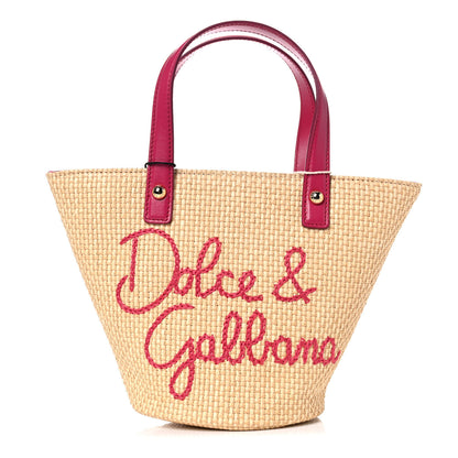 Dolce & Gabbana Woven Raffia Mini Kendra Logo Tote Pink Multicolor 1 of 9