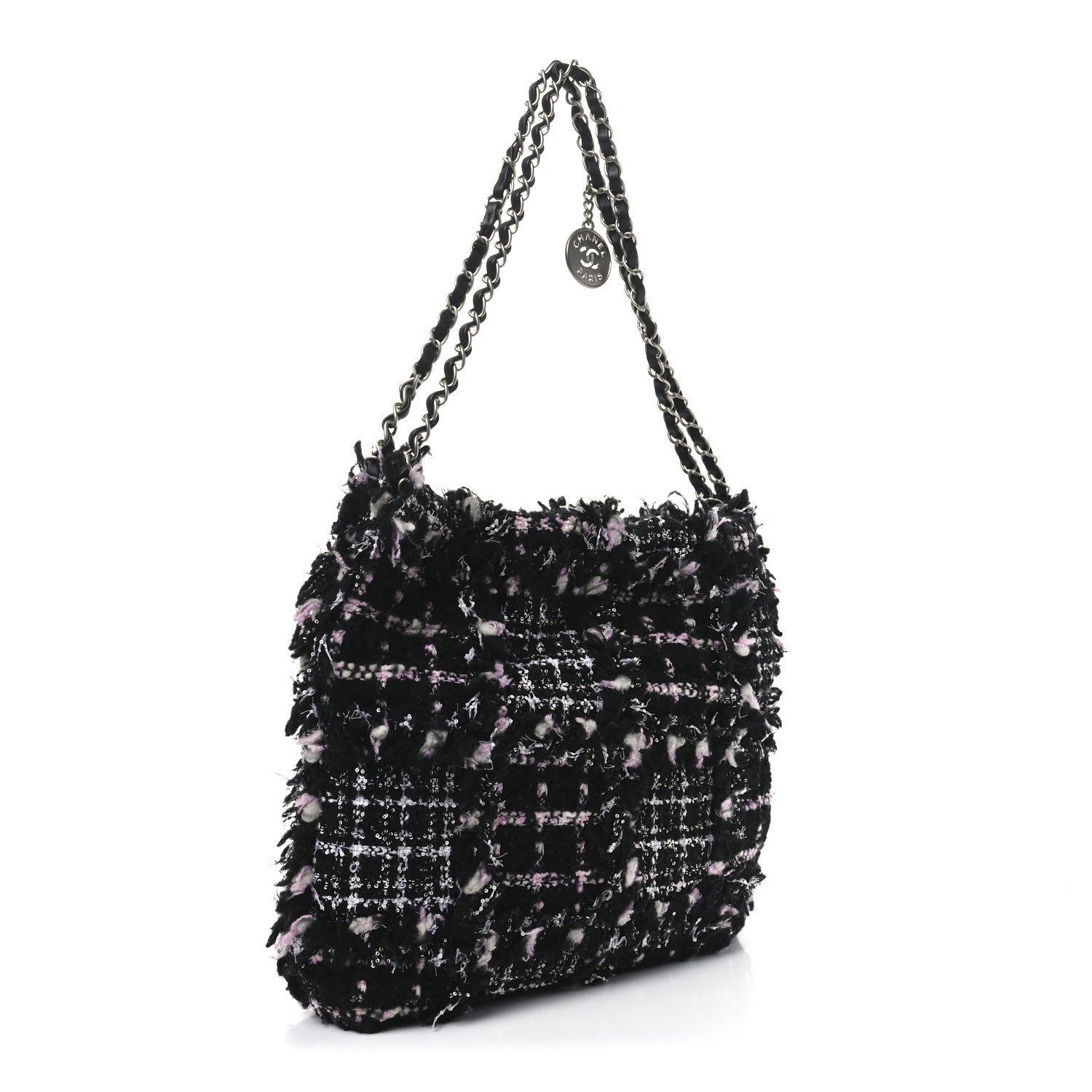 Chanel Tweed Sequin Quilted Chanel 22  Black Pink Multicolor 4 of 11