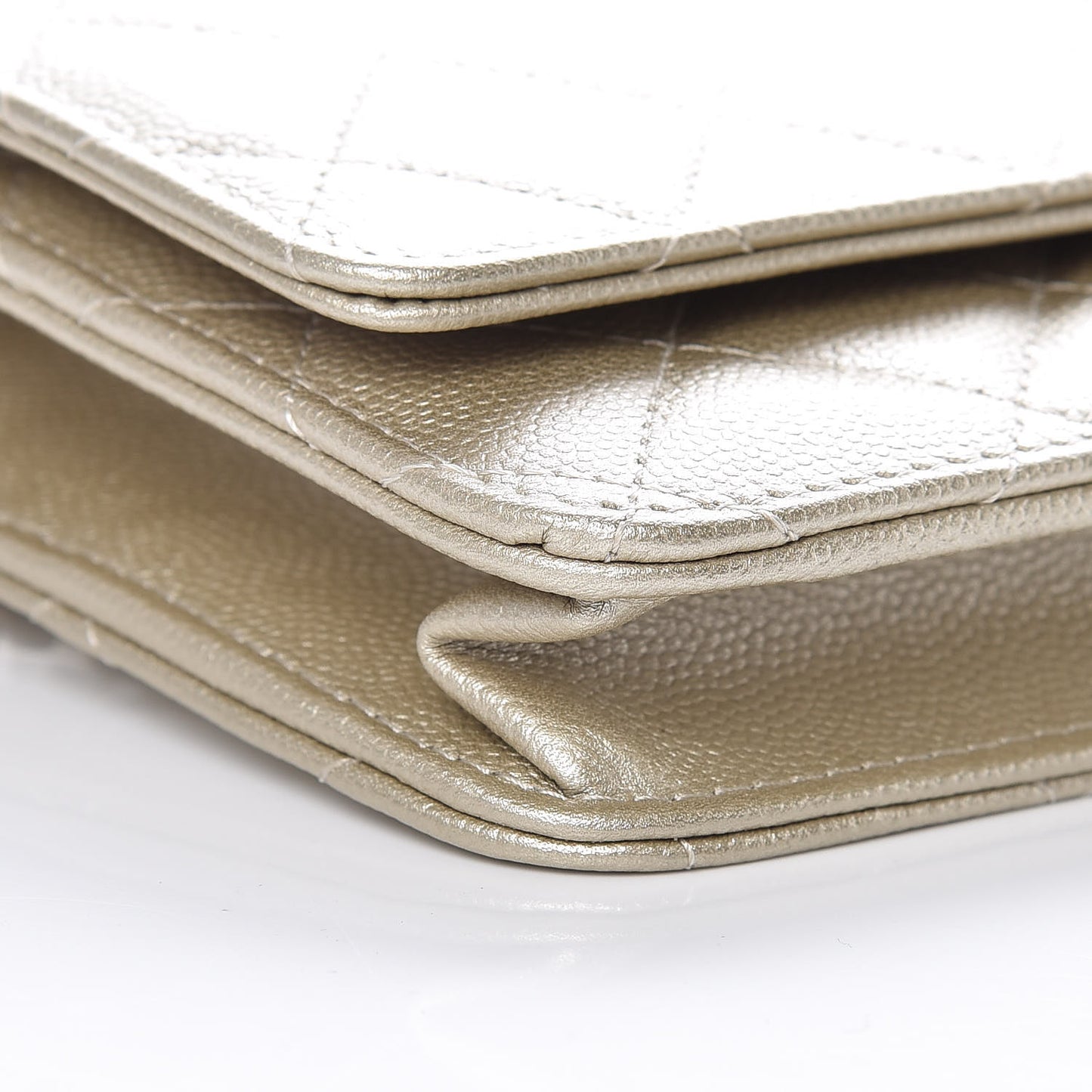 Pearly Caviar Quilted Wallet On Chain WOC Light Gold