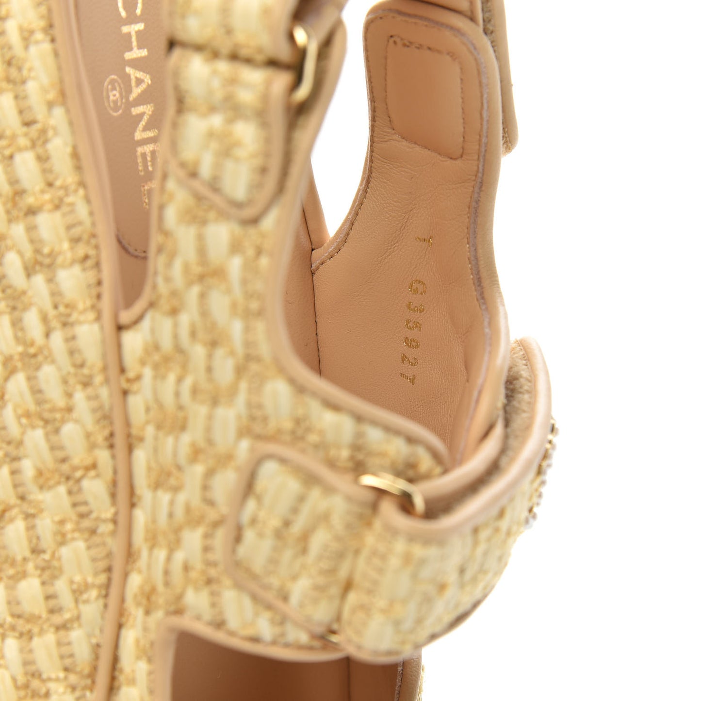 Braided Fabric Velcro Dad Sandals 36 Beige