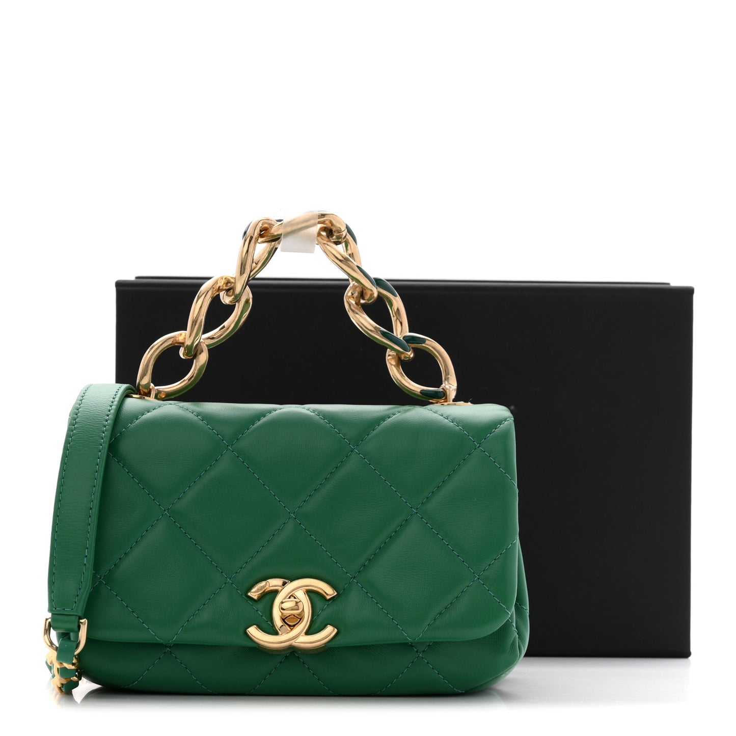 Lambskin Quilted Mini Color Match Flap Green