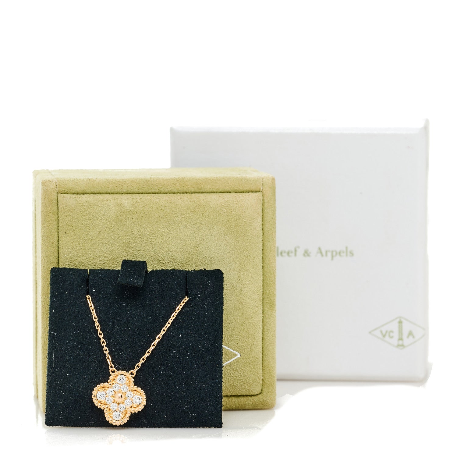 Van Cleef & Arpels 18K Rose Gold Diamond Vintage Alhambra Pendant Necklace 6 of 6