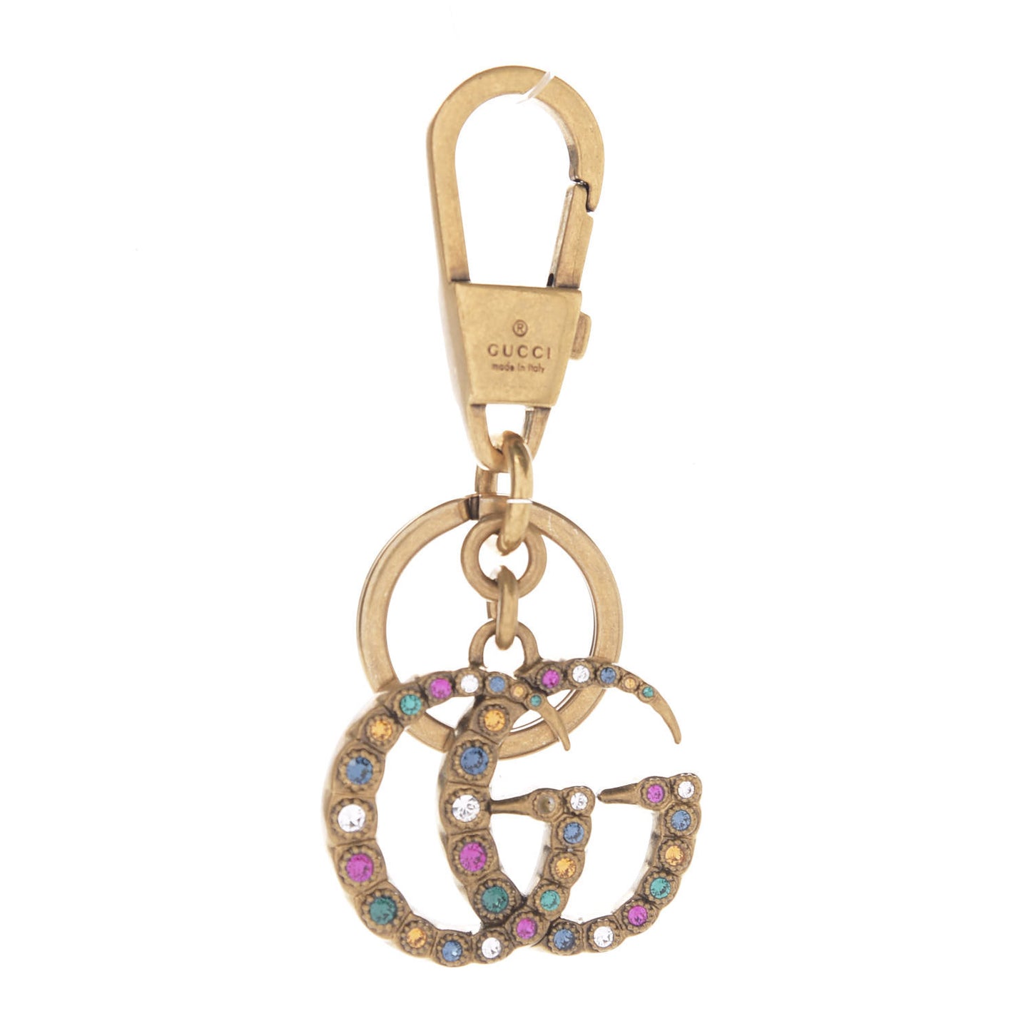 Metal Interlocking GG Crystal Key Charm Gold