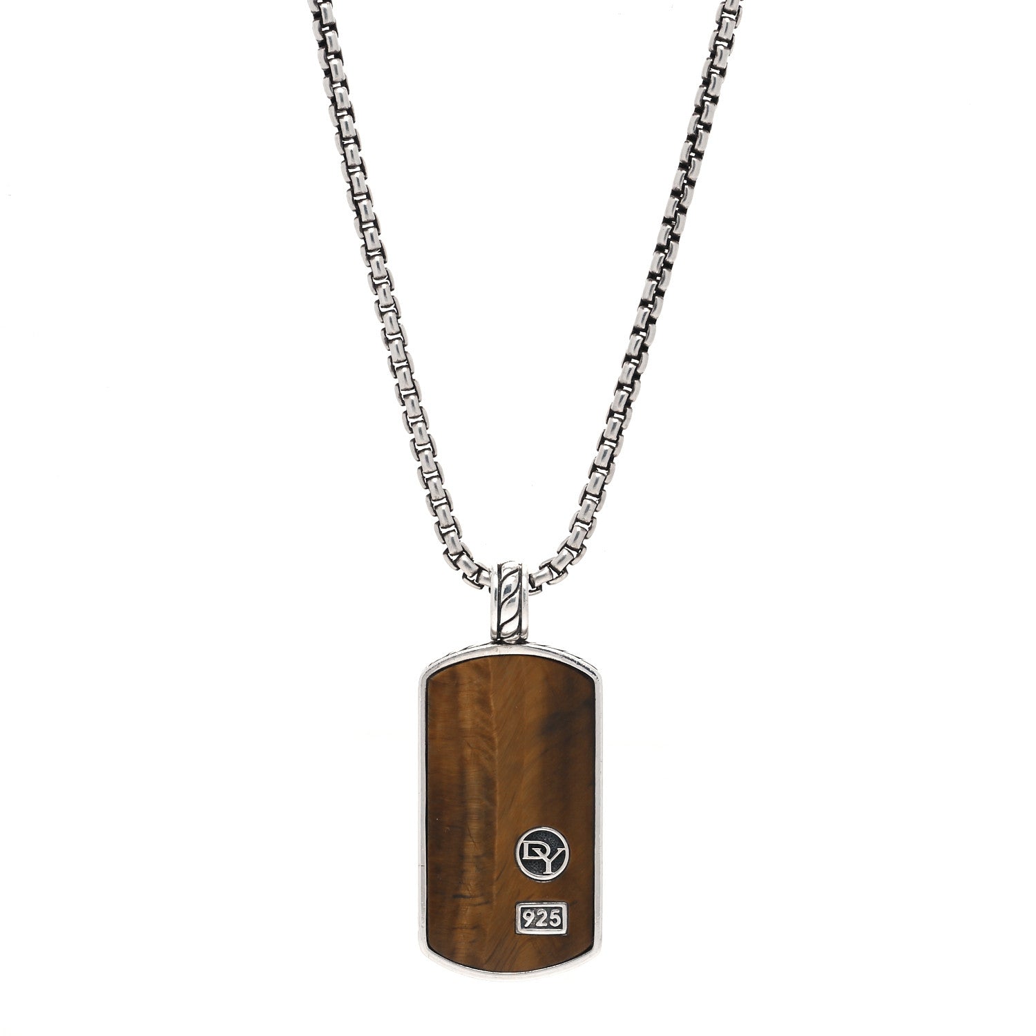 David Yurman Sterling Silver Tiger Eye Dog Tag Pendant Necklace 1 of 6