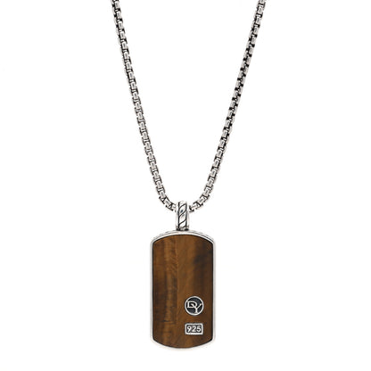 David Yurman Sterling Silver Tiger Eye Dog Tag Pendant Necklace 1 of 6