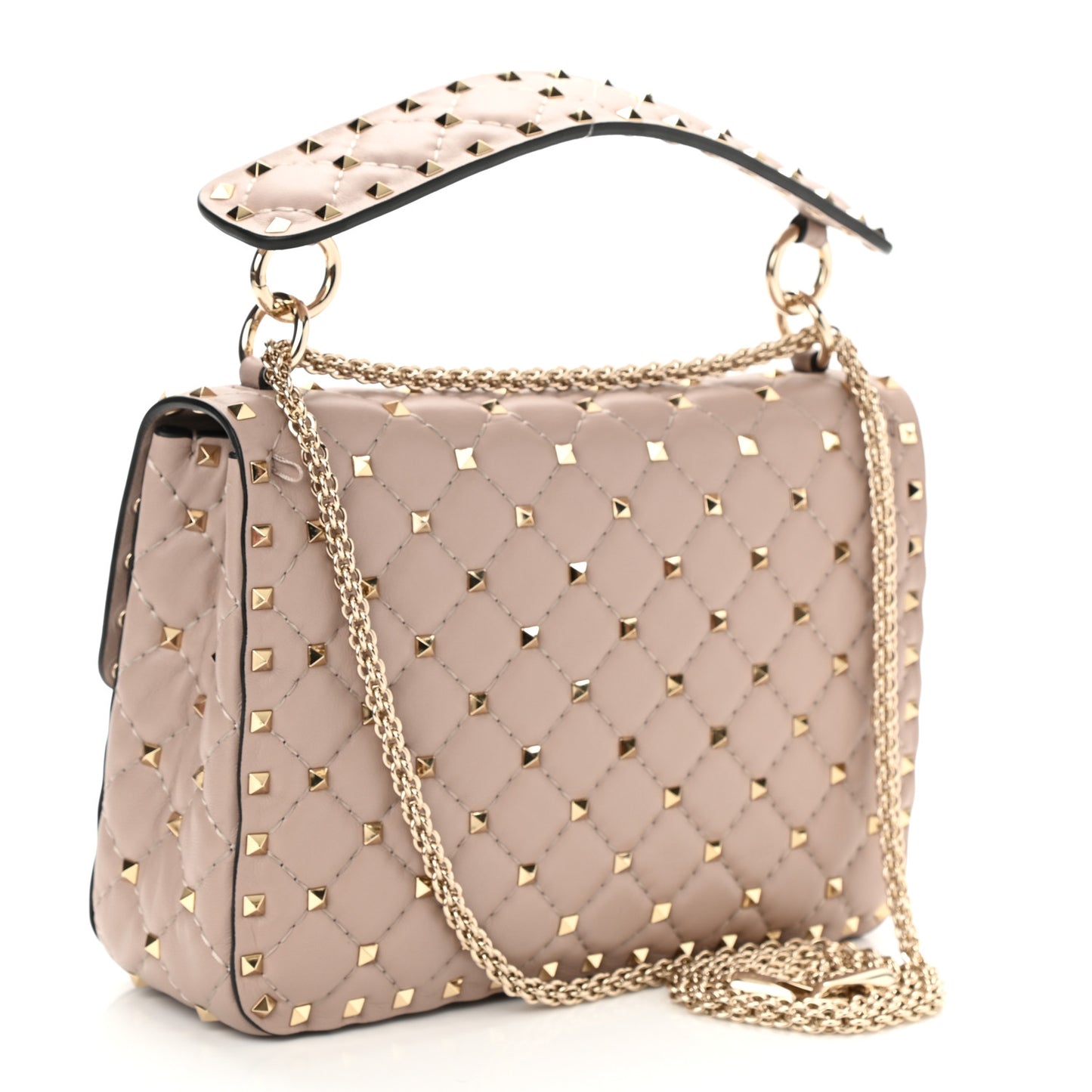 Lambskin Medium Rockstud Spike Shoulder Bag Poudre