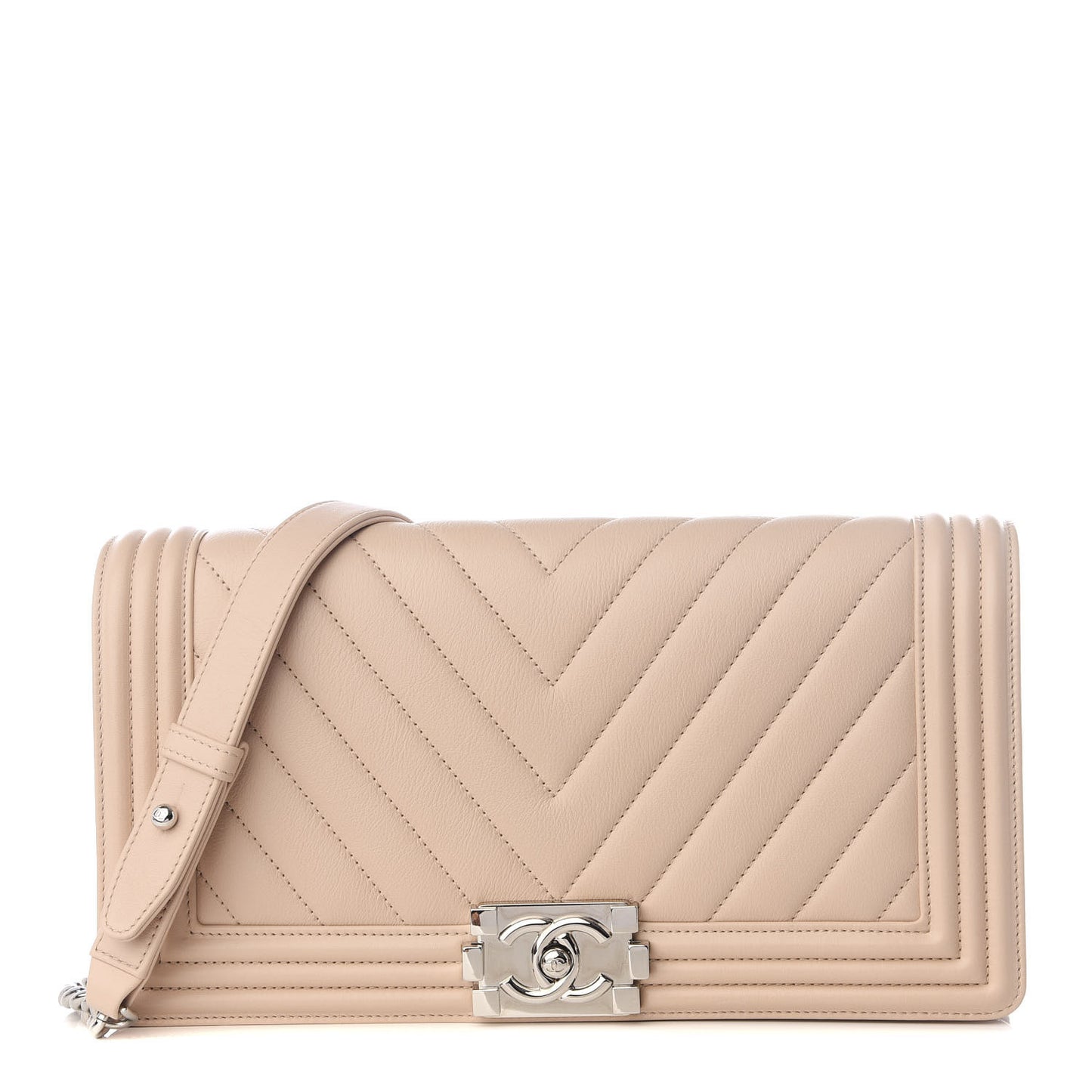 Calfskin Chevron Quilted Boy Convertible Clutch Flap Beige