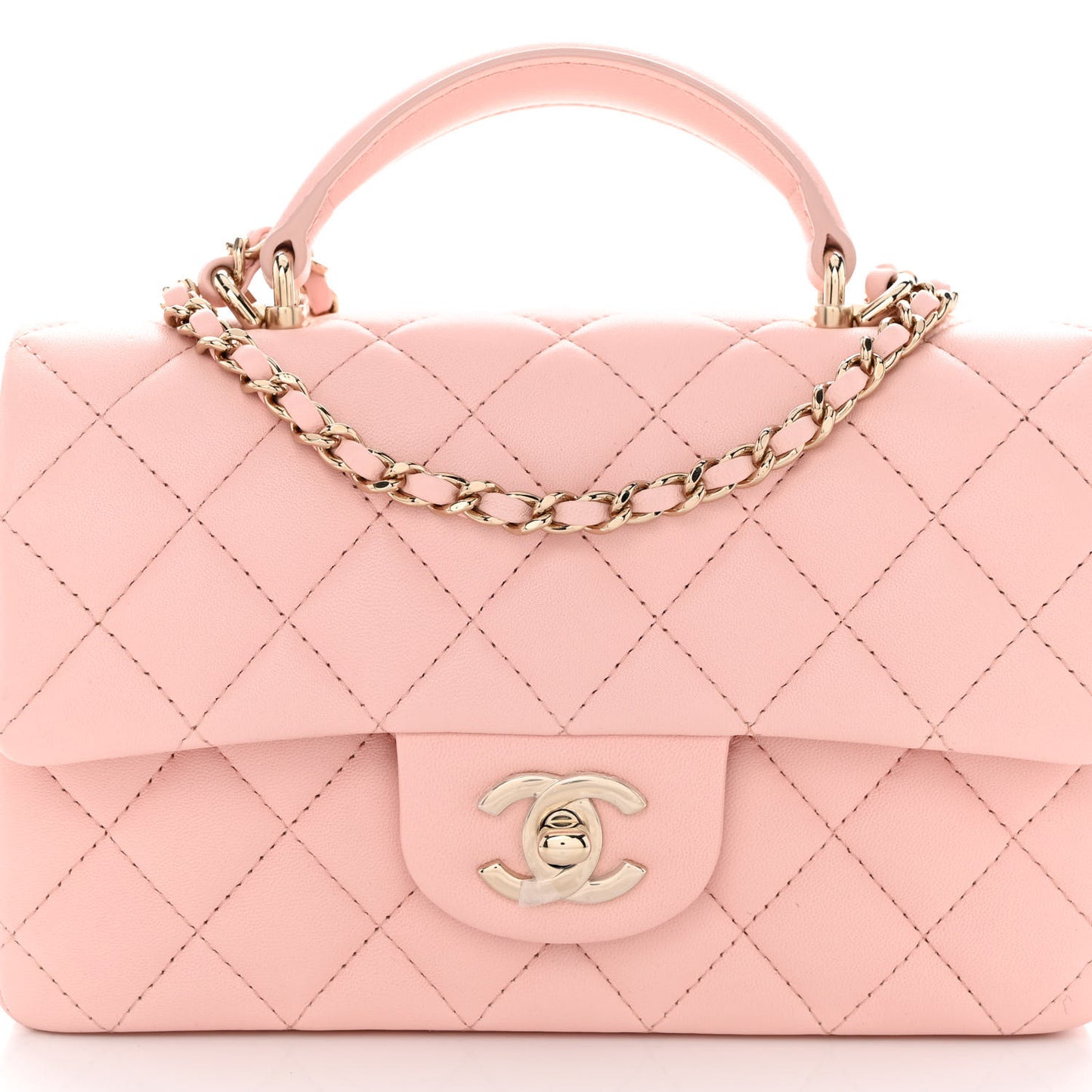Lambskin Quilted Mini Top Handle Rectangular Flap Light Pink