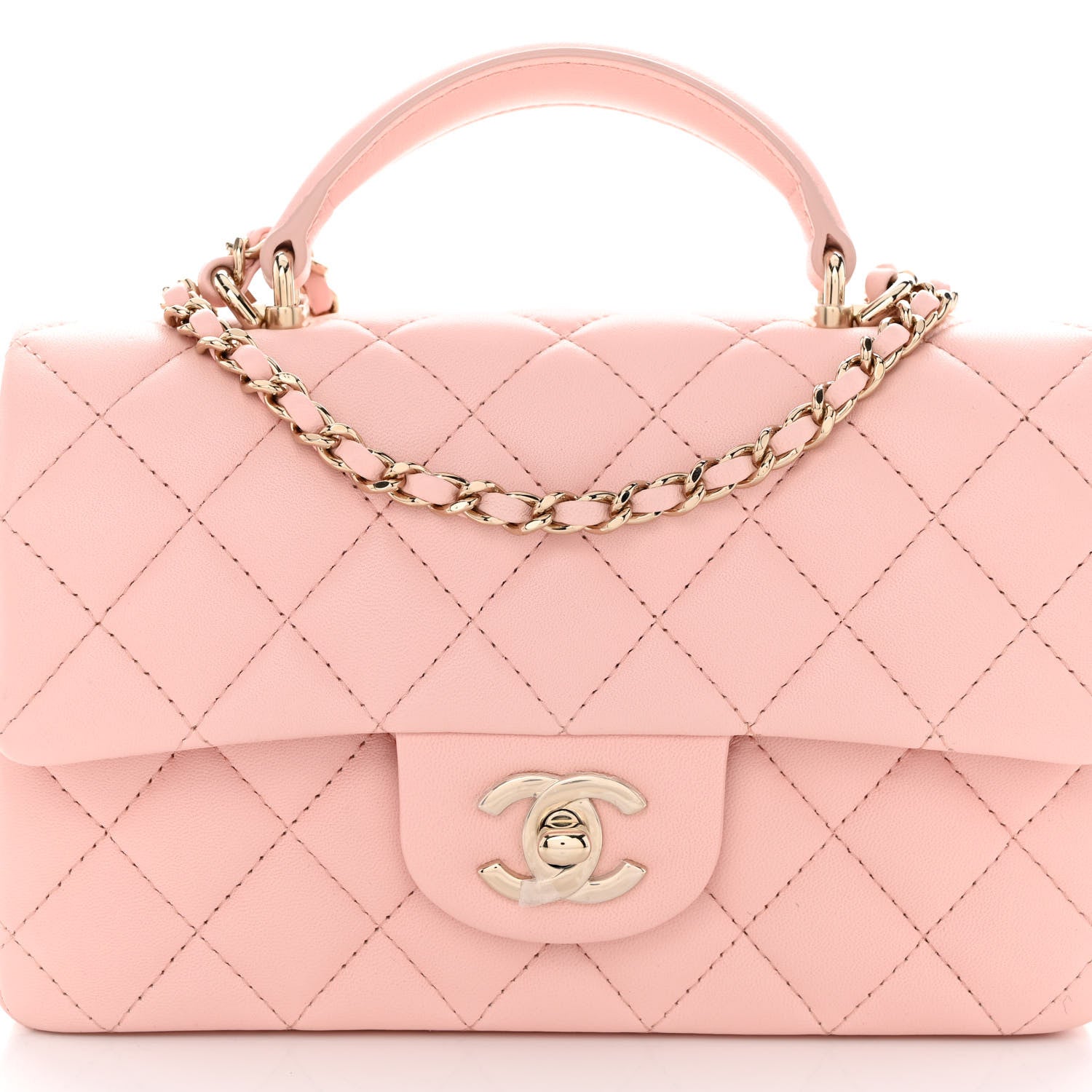 Chanel Lambskin Quilted Mini Top Handle Rectangular Flap Light Pink 8 of 10