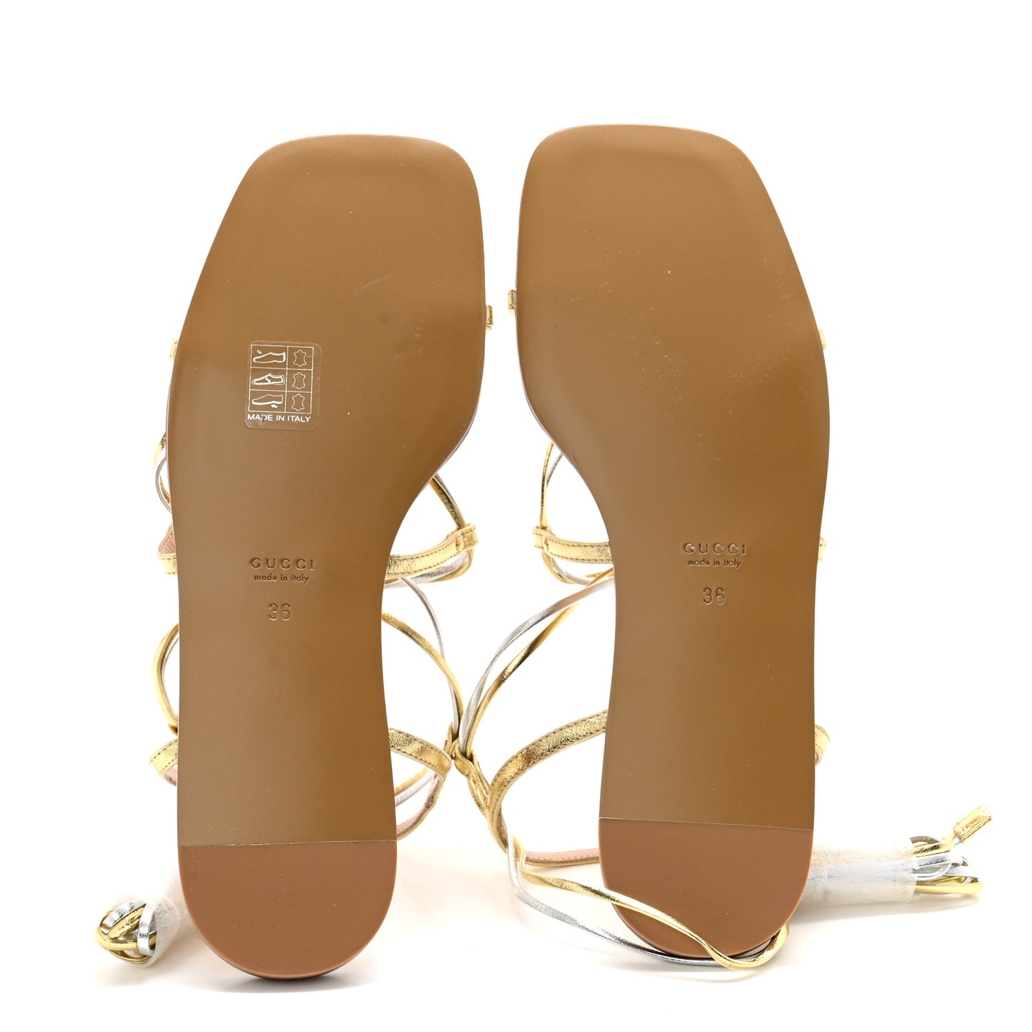 Metallic Nappa Silk Lace Up Gladiator Flat Sandals 36 Platino