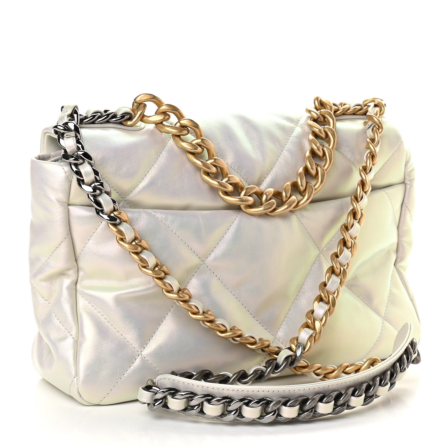 Chanel Iridescent Calfskin Quilted Large Chanel 19 Flap White 3 of 9