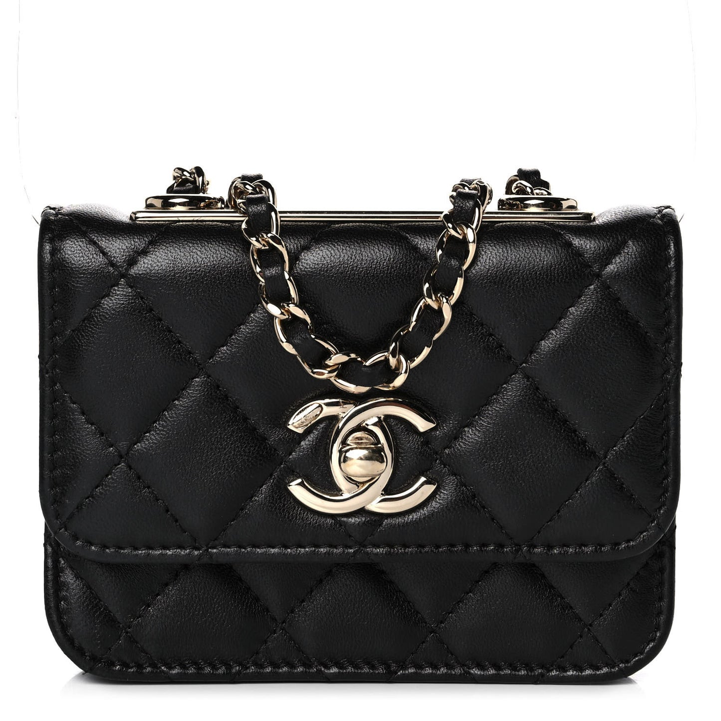 Lambskin Quilted Trendy CC Card Holder On Chain Black