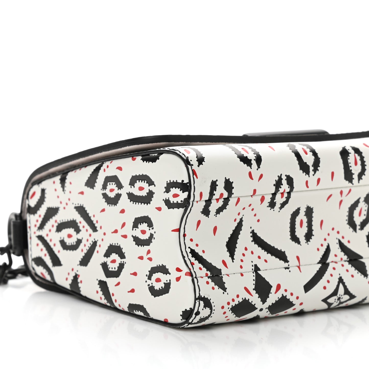 Calfskin Graphic Print Twist Shoulder Bag MM White Black