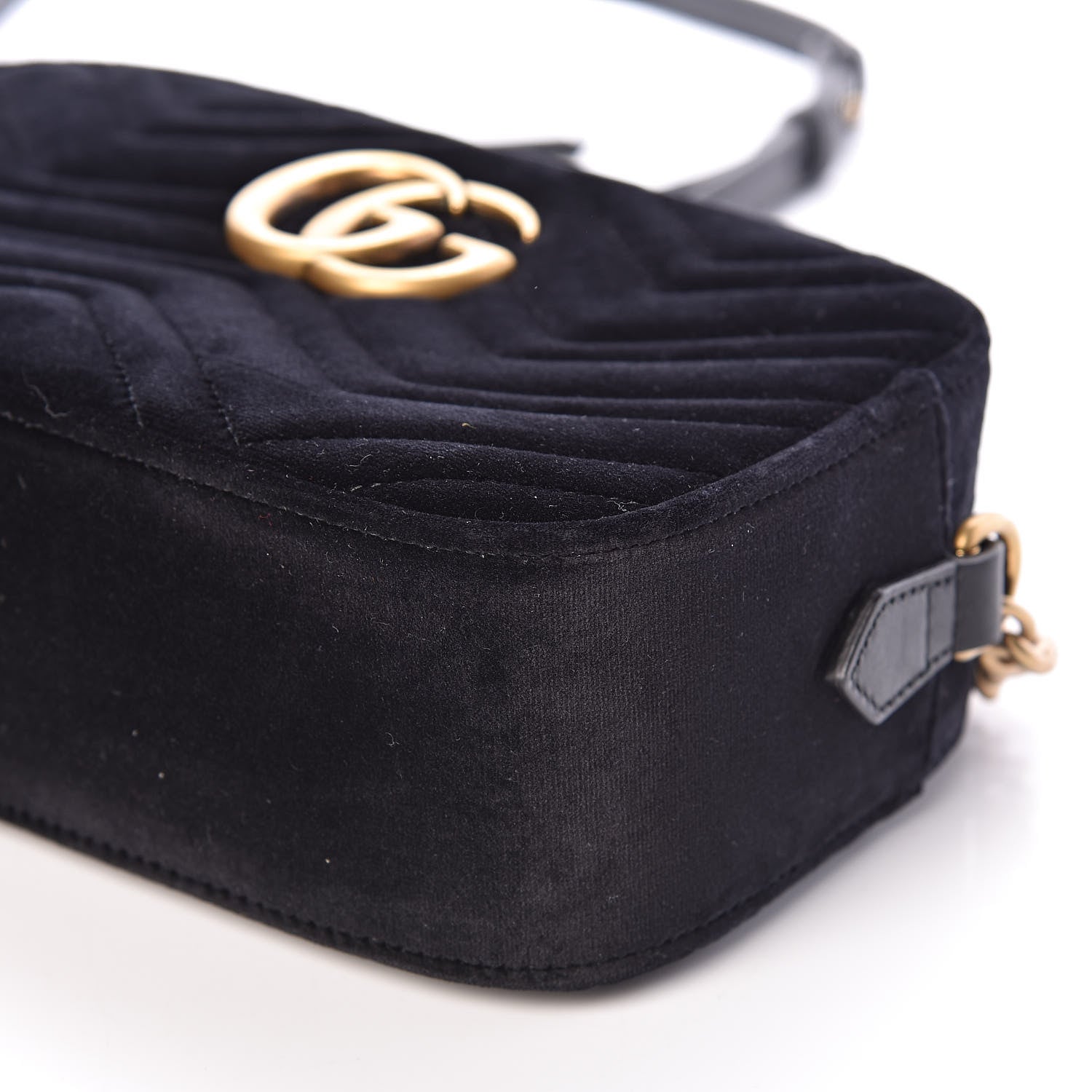 Gucci Velvet Matelasse Small GG Marmont Chain Shoulder Bag Black 9 of 10