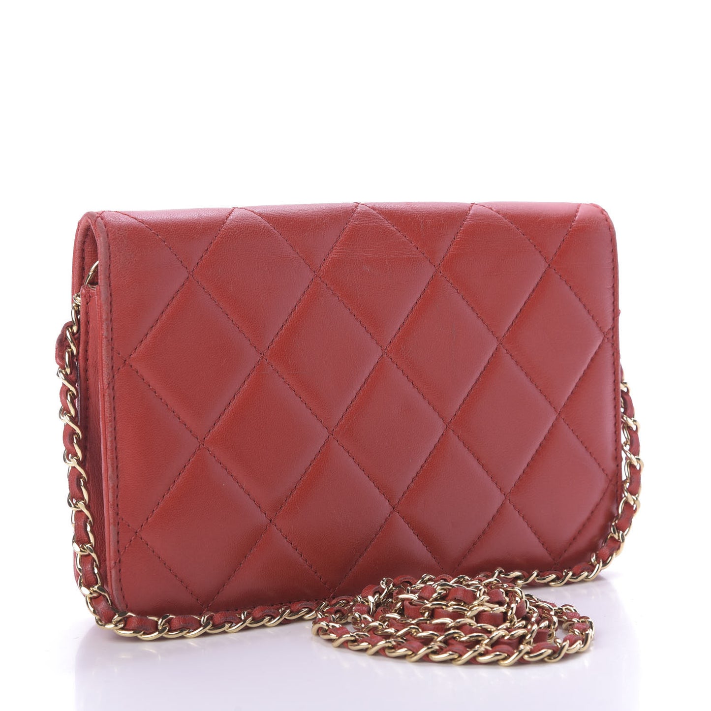 Lambskin Quilted Golden Class Wallet on Chain WOC Red