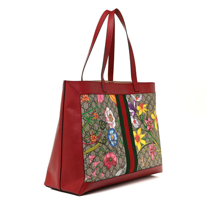 Gucci GG Supreme Monogram Flora Web Large Ophidia Tote Red 4 of 10