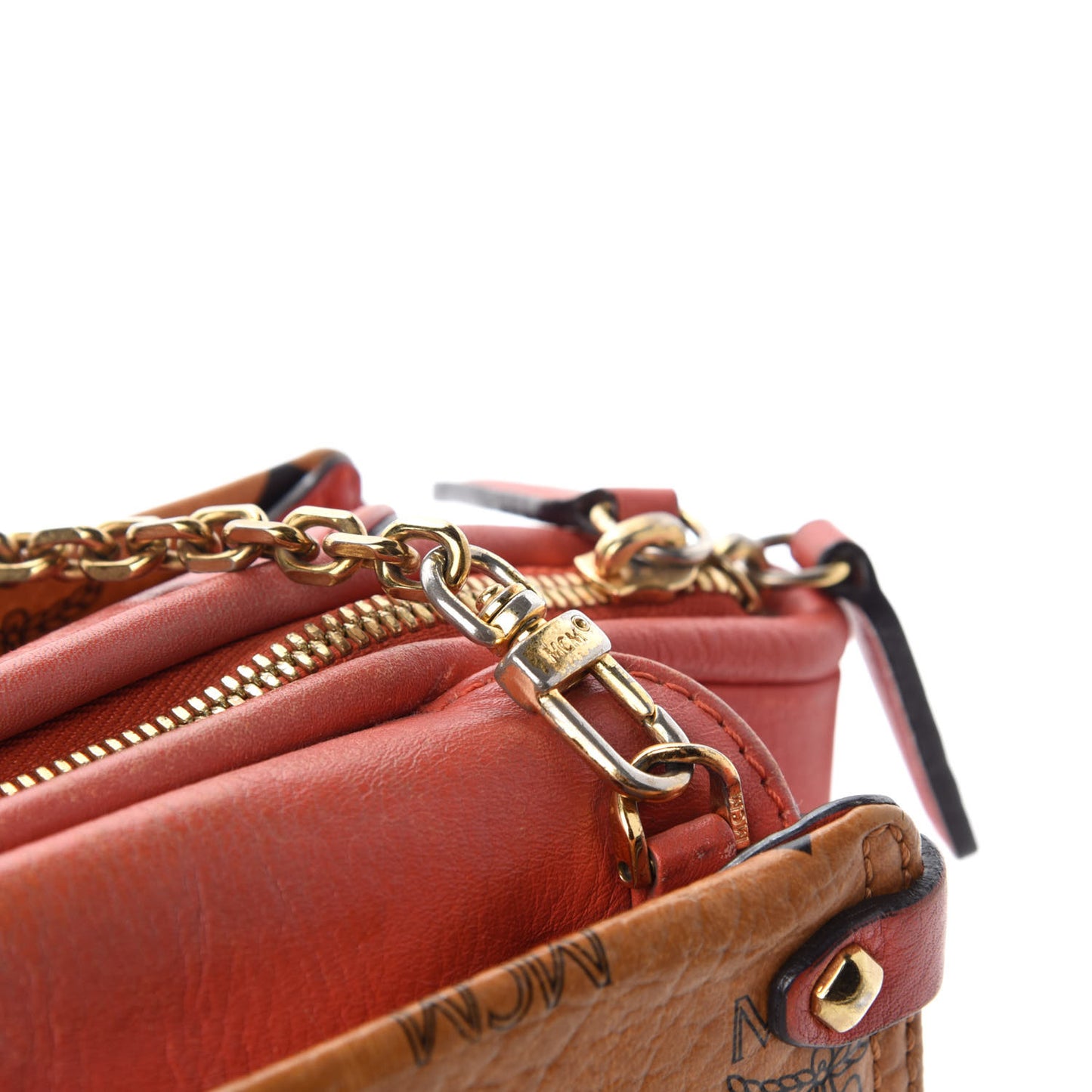 Visetos Bi-Color Chain Crossbody Bag Cognac Red