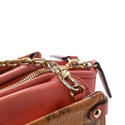 MCM Visetos Bi-Color Chain Crossbody Bag Cognac Red 8 of 18