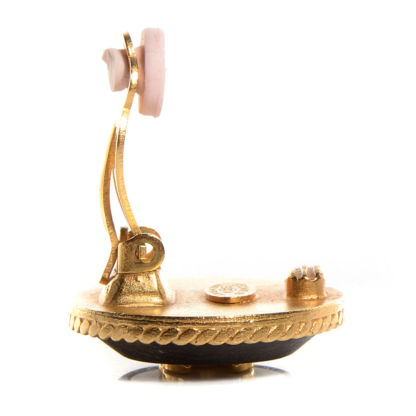 CC Mother of Pearl and Wood Clip On Earrings Gold