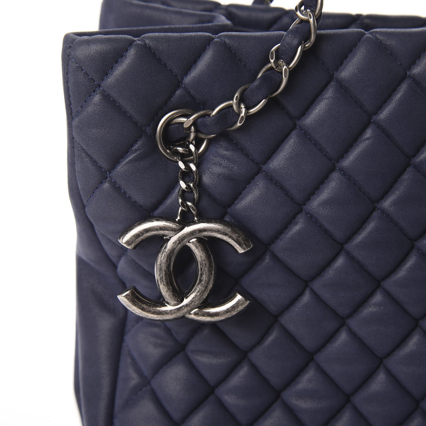 Iridescent Calfskin Quilted New Bubble Tote Dark Blue