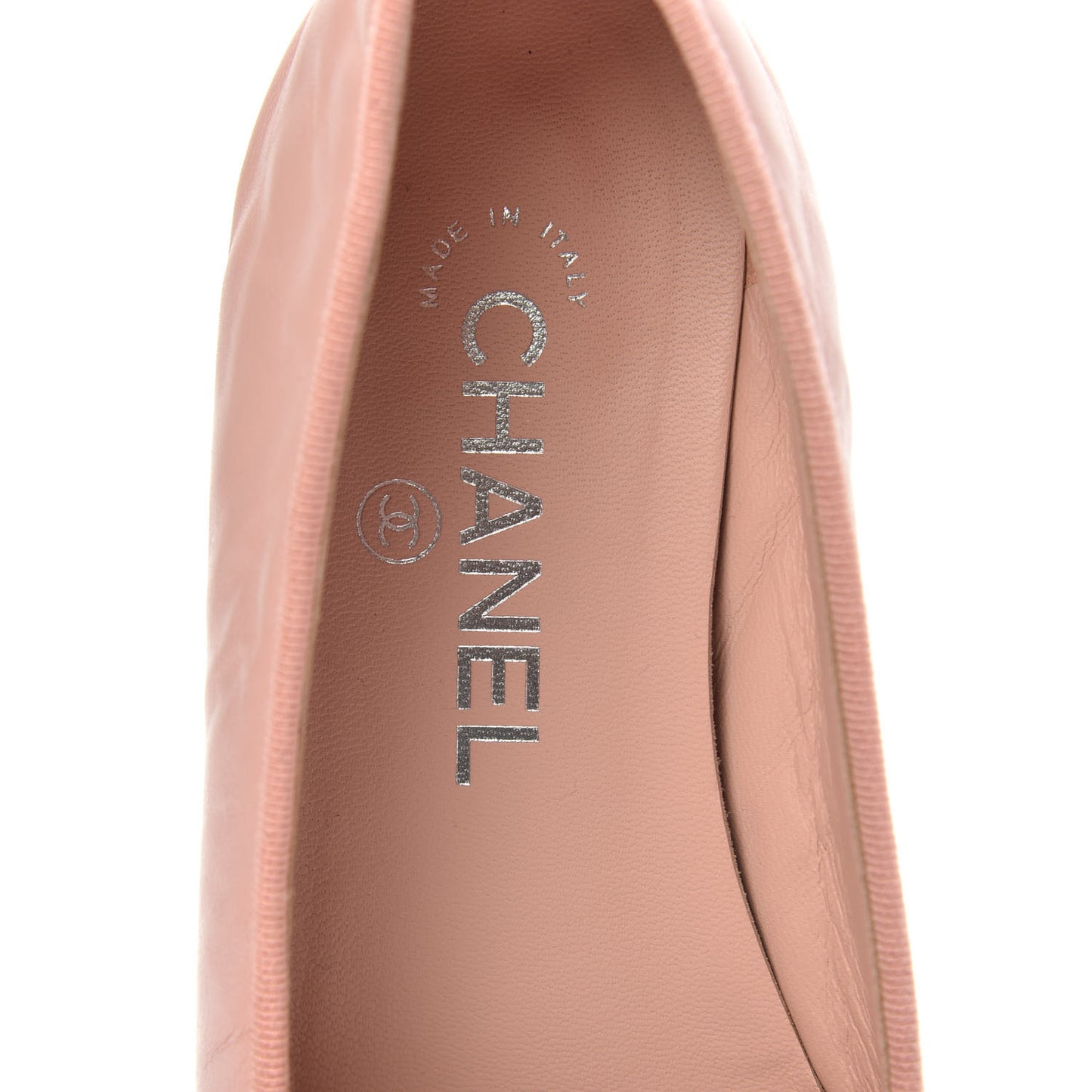 Crumpled Calfskin Cap Toe CC Ballerina Flats 36 Powder Pink
