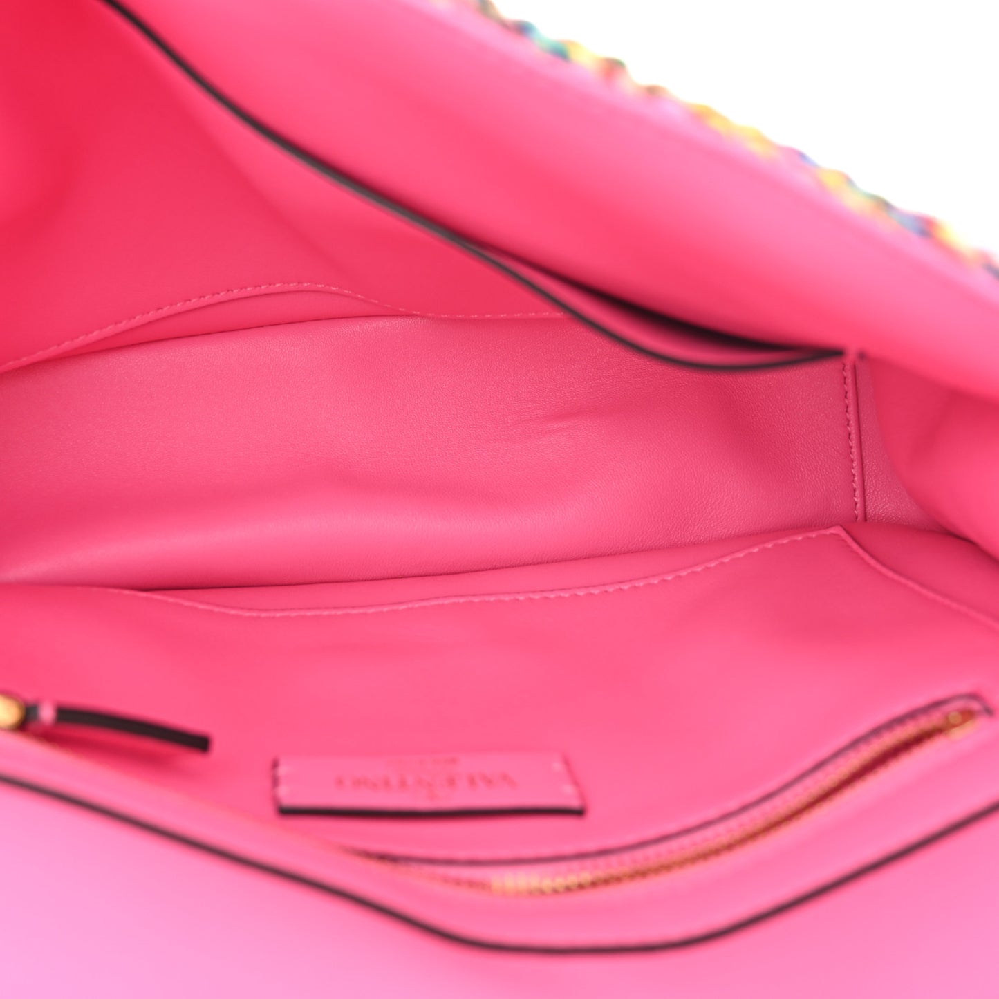 Wool Woven Large Roman Stud Shoulder Bag Multicolor Feminine Pink