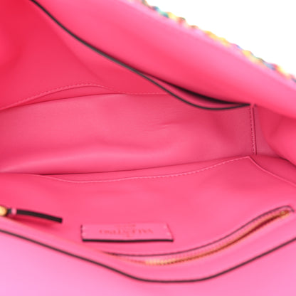 Valentino Garavani Wool Woven Large Roman Stud Shoulder Bag Multicolor Feminine Pink 5 of 11