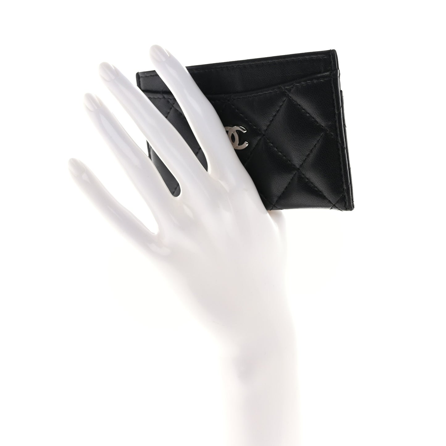 Lambskin Quilted Card Holder Black