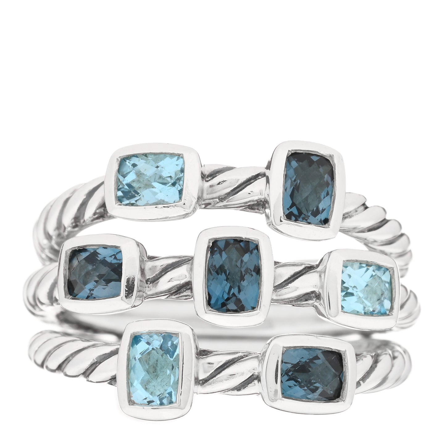 Sterling Silver Blue Topaz Confetti 3 Row Ring 50 5.25