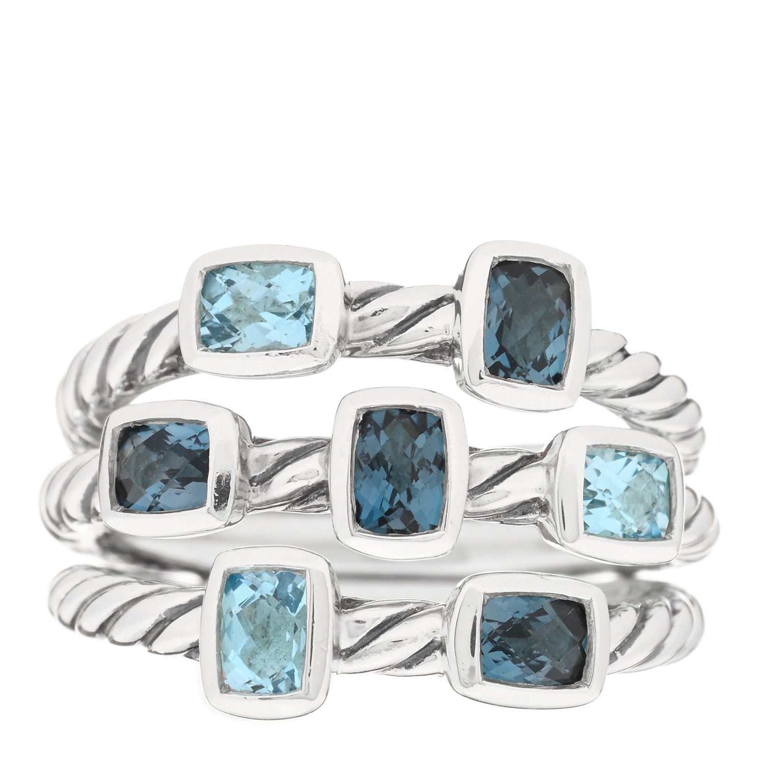 David Yurman Sterling Silver Blue Topaz Confetti 3 Row Ring 50 5.25 1 of 4