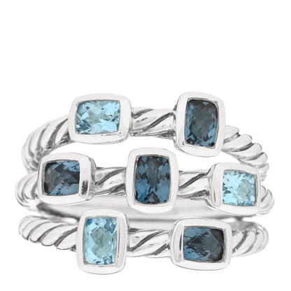 David Yurman Sterling Silver Blue Topaz Confetti 3 Row Ring 50 5.25 1 of 4