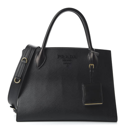 Prada Saffiano Cuir Calfskin Medium Monochrome Top Handle Tote Black 1 of 10
