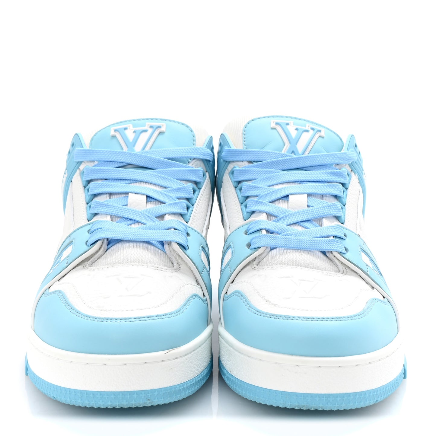 Calfskin Monogram Womens LV Trainer Sneakers 39.5 Sky Blue
