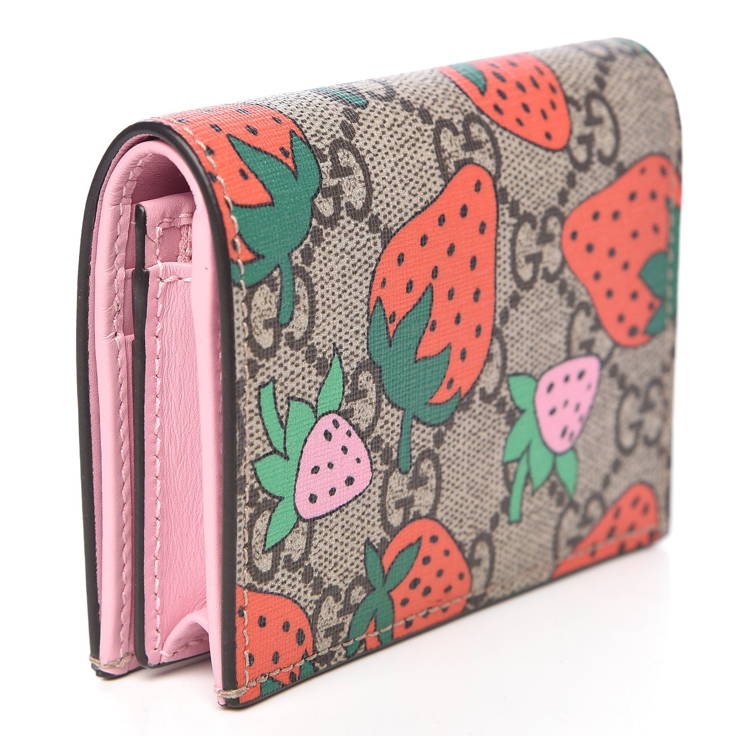 GG Supreme Monogram Strawberry Card Case