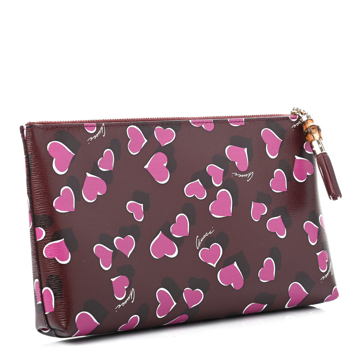 Gucci Calfskin Heartbeat Print Large Pouch New Wine 3 of 7