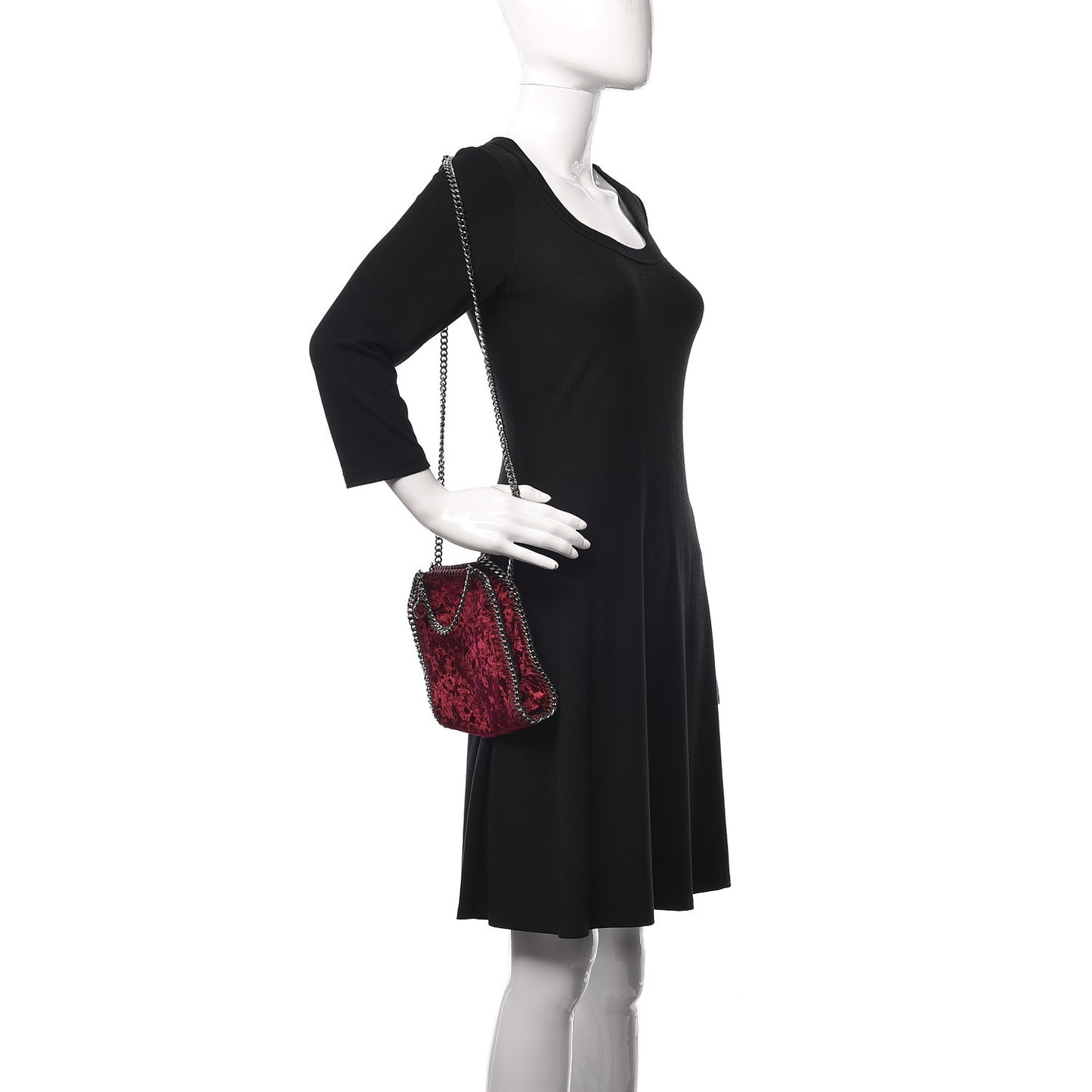 Crushed Velvet Tiny Falabella Tote Burgundy
