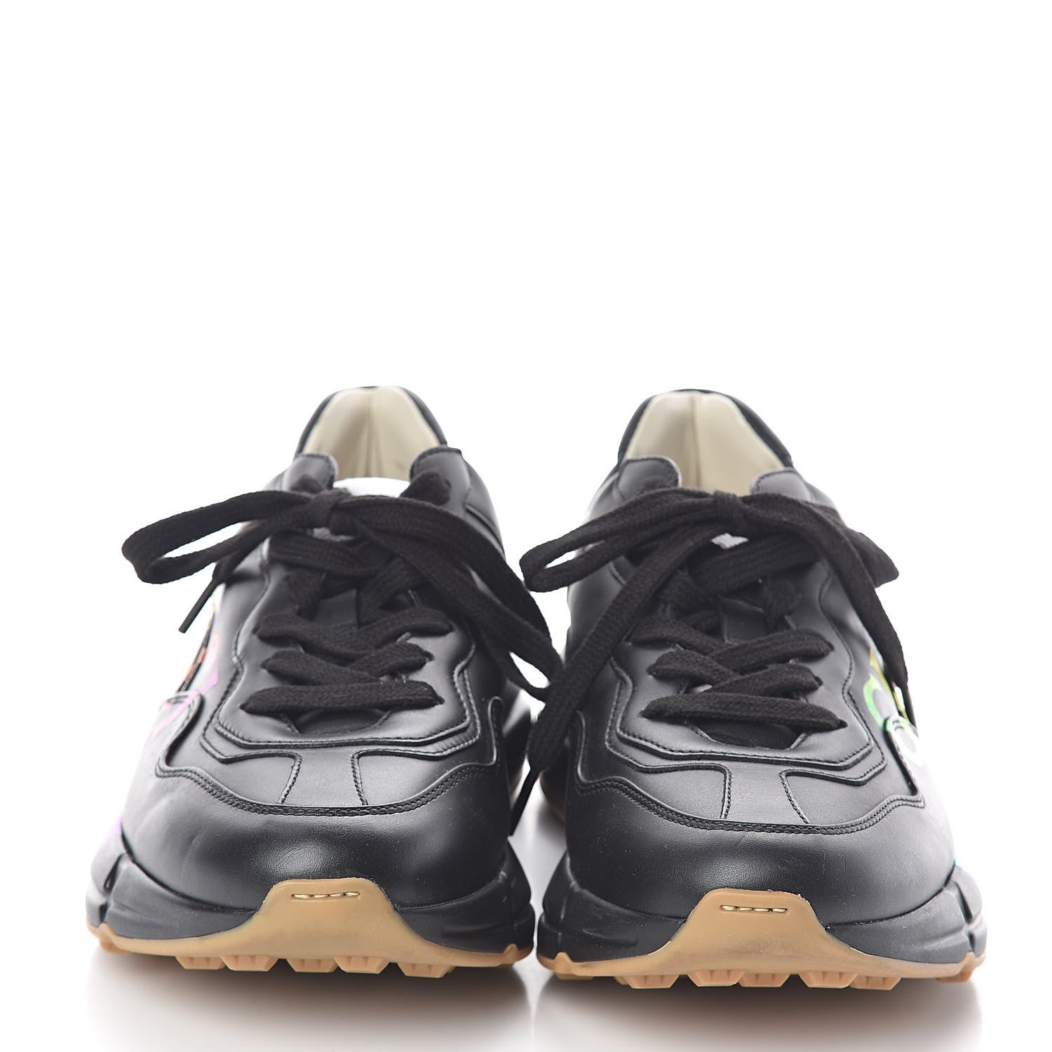 Gucci Calfskin Iridescent Logo Womens Rhyton Sneakers 39 Black 2 of 7